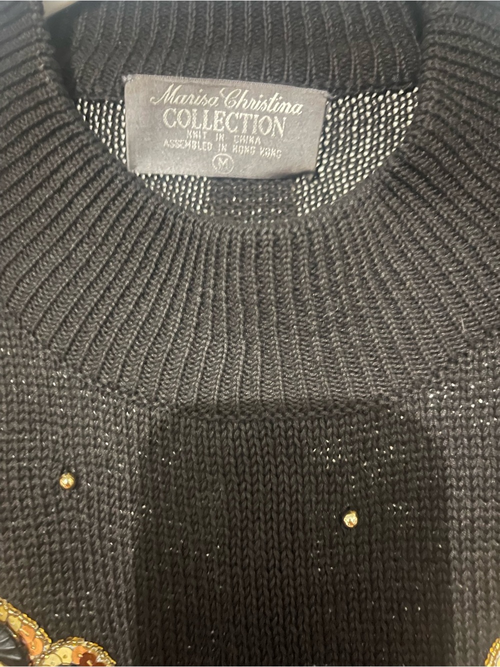 Marisa Christina Black Sweater with Gold Sequin Teddy Appliqués - Picture 2 of 3